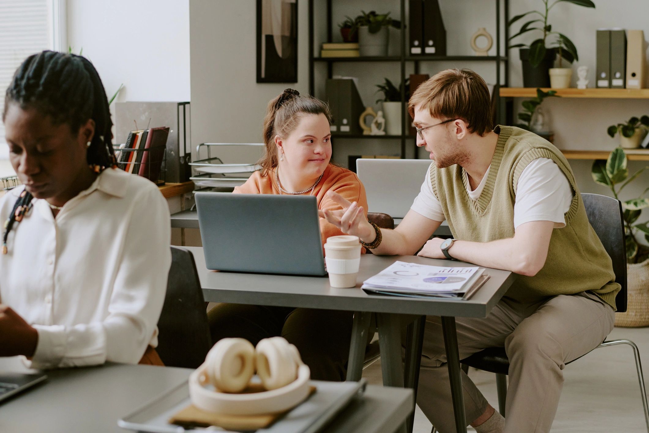 Digital marketing team collaborating in an office meeting