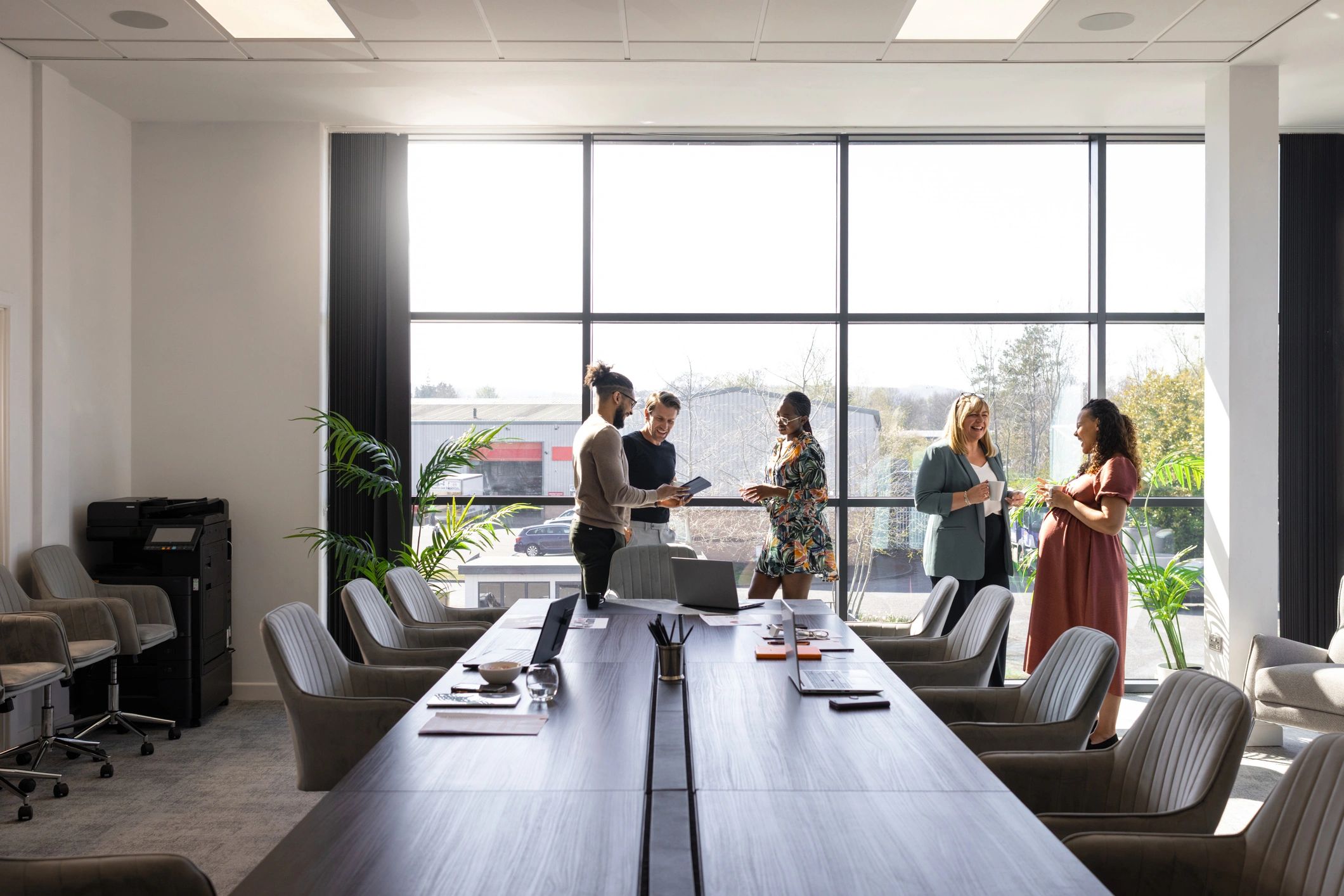 Team collaborating in a modern conference room